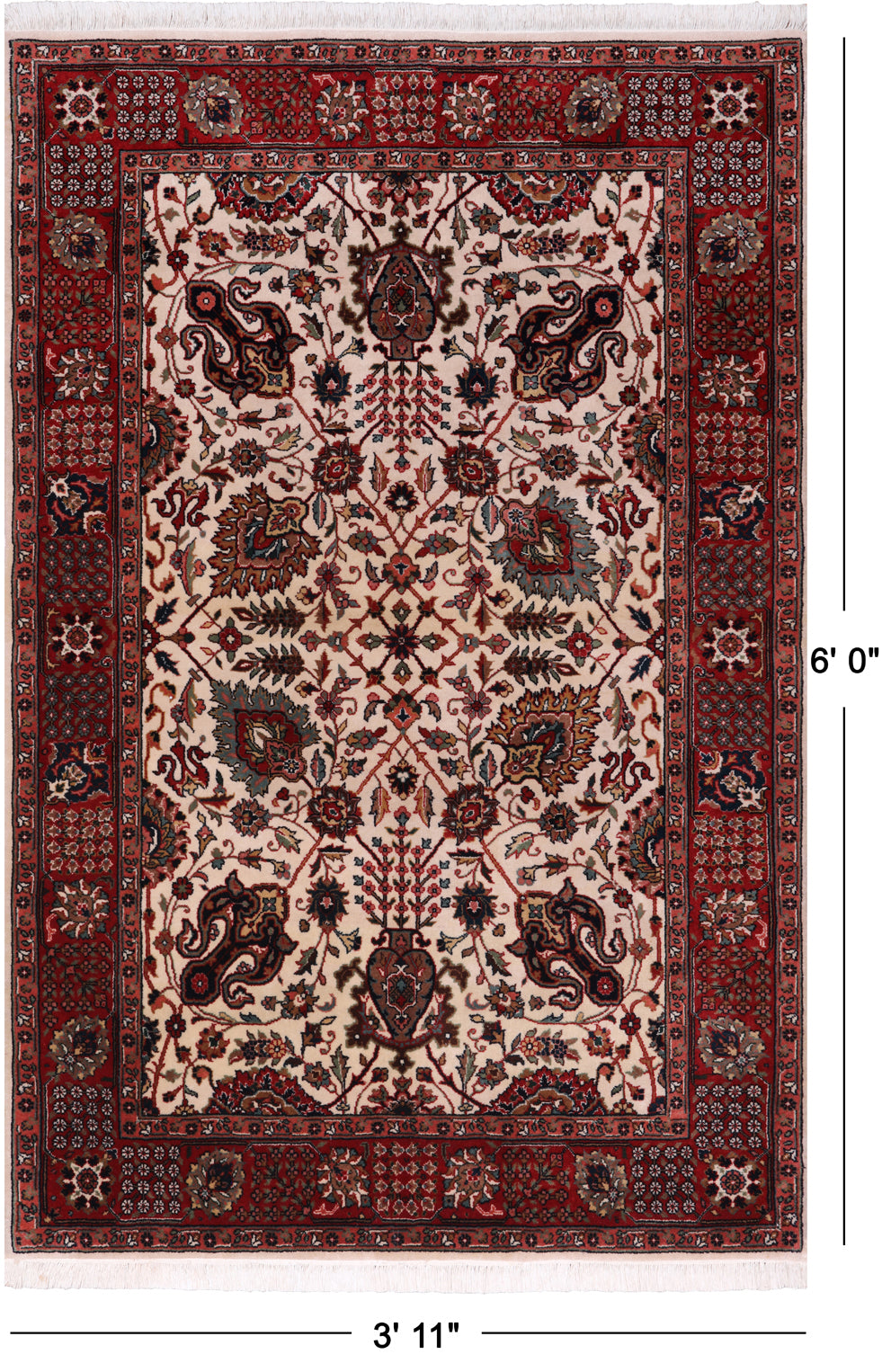 Beige Persian Fine Tabriz Hand-Knotted Wool Rug - 3' 11" X 6' 0"