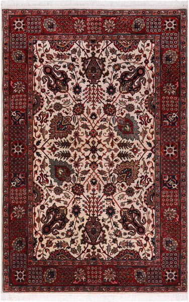 Beige Persian Fine Tabriz Hand-Knotted Wool Rug - 3' 11" X 6' 0"
