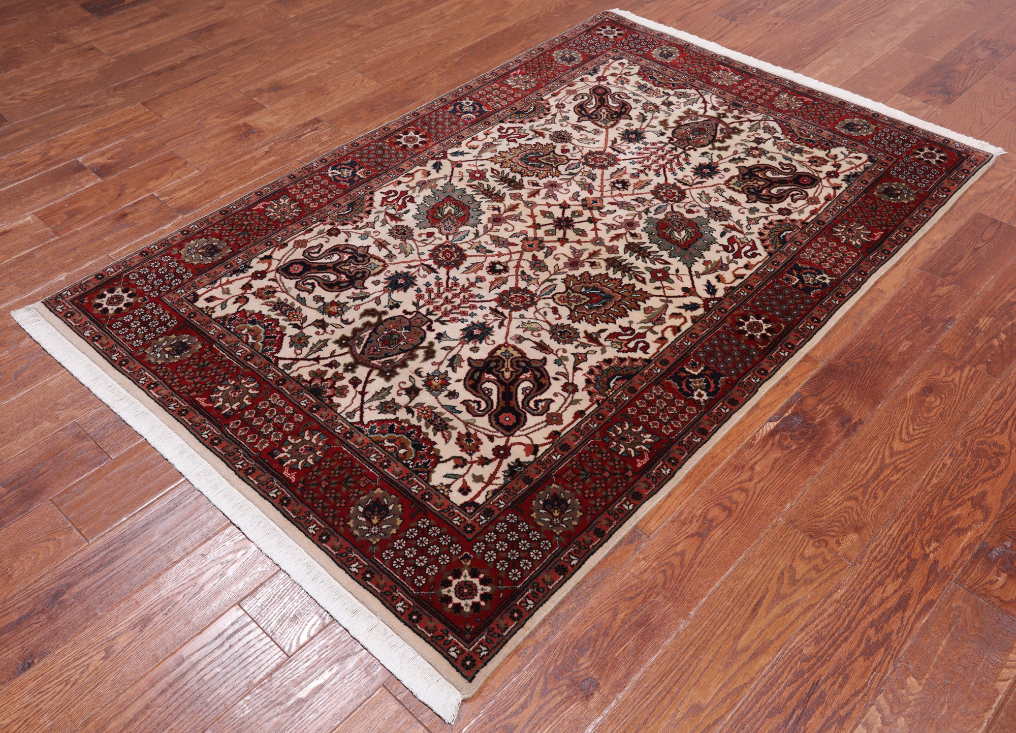 Beige Persian Fine Tabriz Hand-Knotted Wool Rug - 3' 11" X 6' 0"