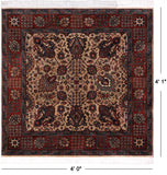 Khaki Square Persian Fine Tabriz Hand-Knotted Wool Rug - 4' 0" X 4' 1"