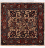 Khaki Square Persian Fine Tabriz Hand-Knotted Wool Rug - 4' 0" X 4' 1"