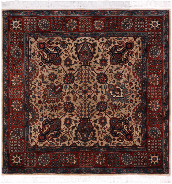 Khaki Square Persian Fine Tabriz Hand-Knotted Wool Rug - 4' 0" X 4' 1"