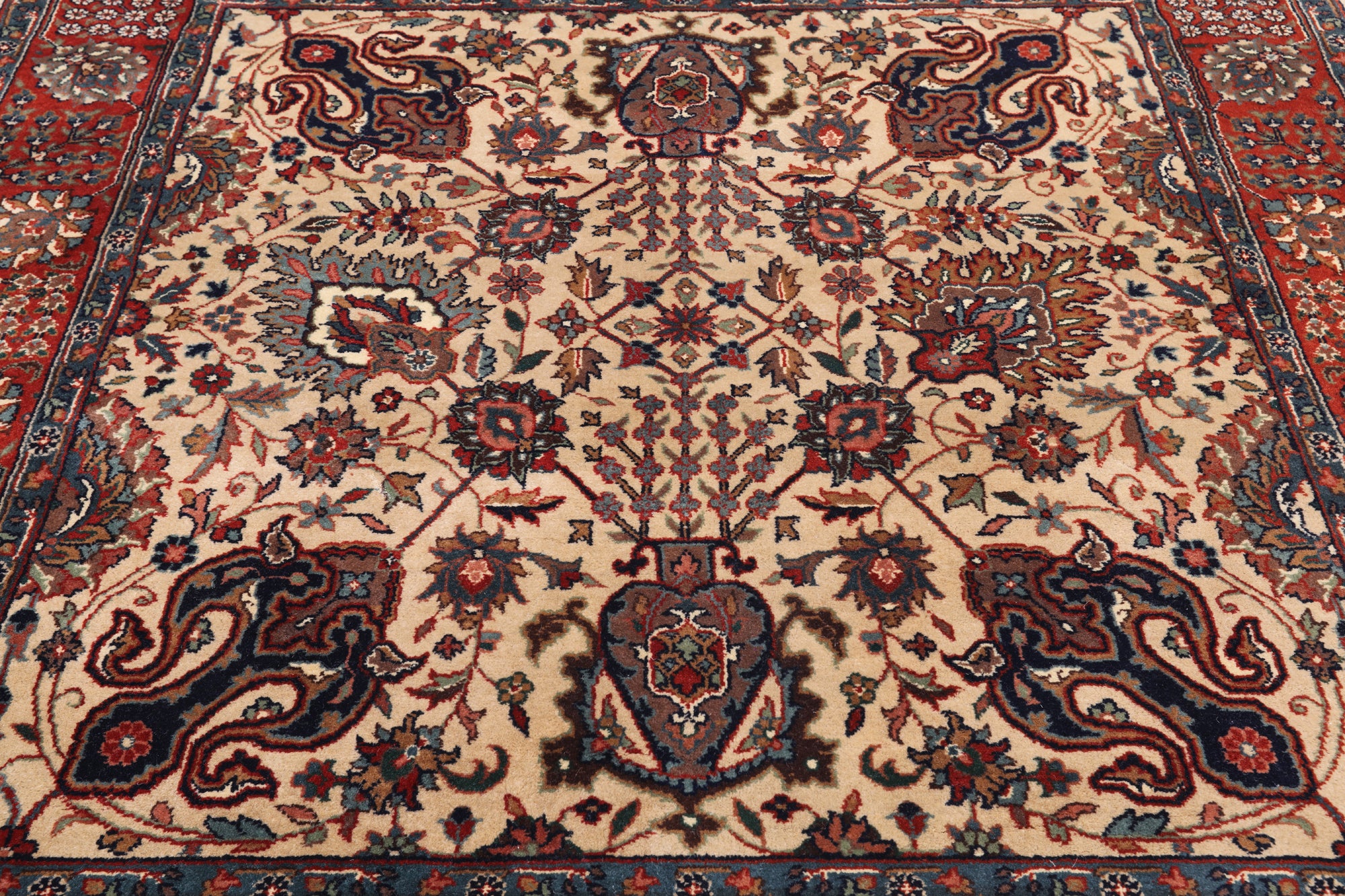 Khaki Square Persian Fine Tabriz Hand-Knotted Wool Rug - 4' 0" X 4' 1"