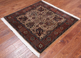 Khaki Square Persian Fine Tabriz Hand-Knotted Wool Rug - 4' 0" X 4' 1"