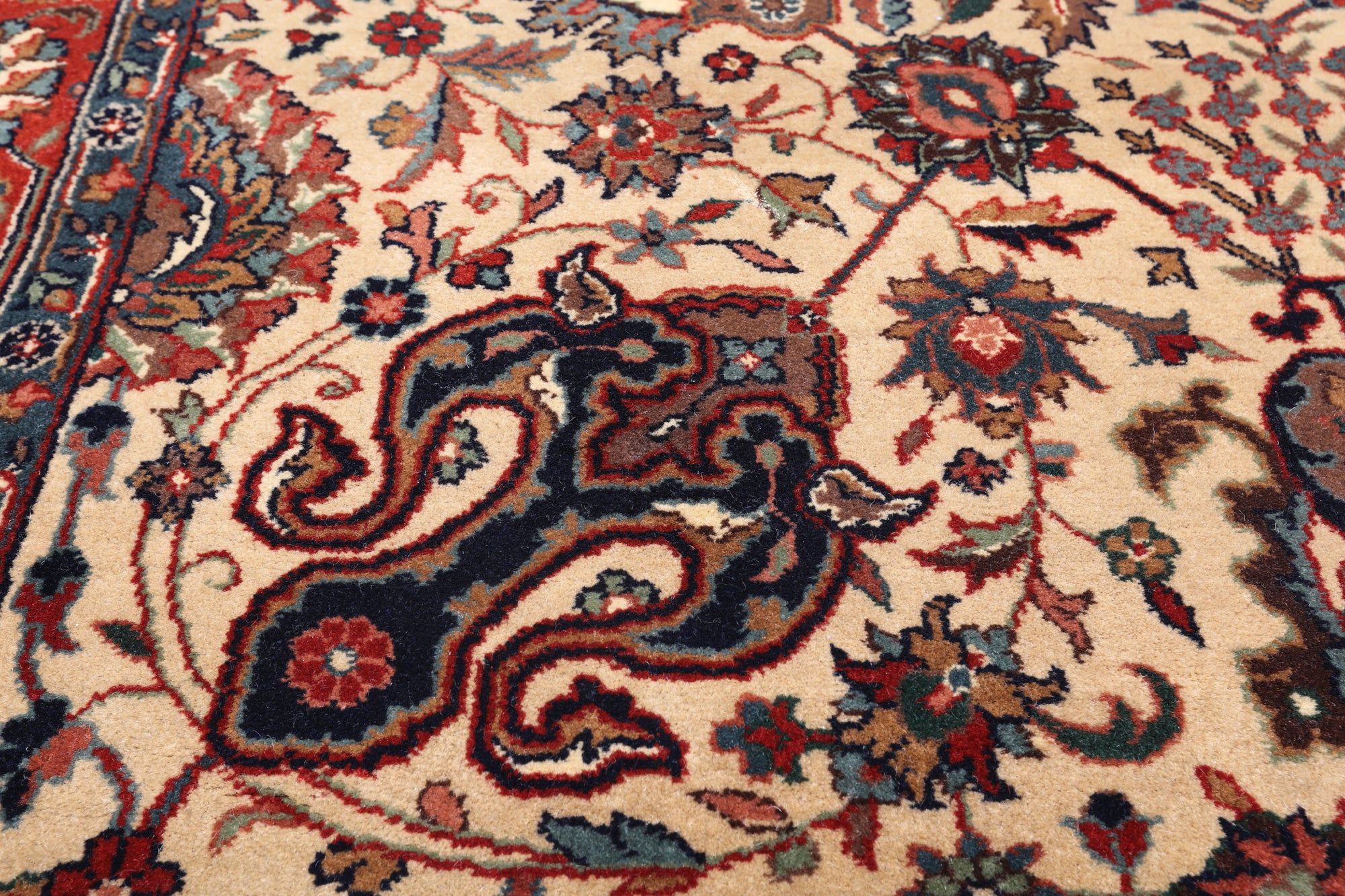 Khaki Square Persian Fine Tabriz Hand-Knotted Wool Rug - 4' 0" X 4' 1"