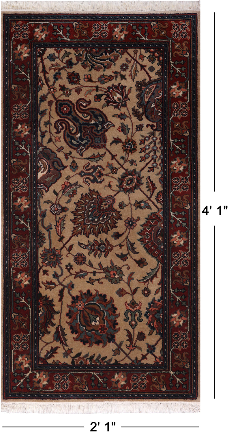 Khaki Persian Fine Tabriz Hand-Knotted Wool Rug - 2' 1" X 4' 1"