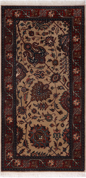 Khaki Persian Fine Tabriz Hand-Knotted Wool Rug - 2' 1" X 4' 1"