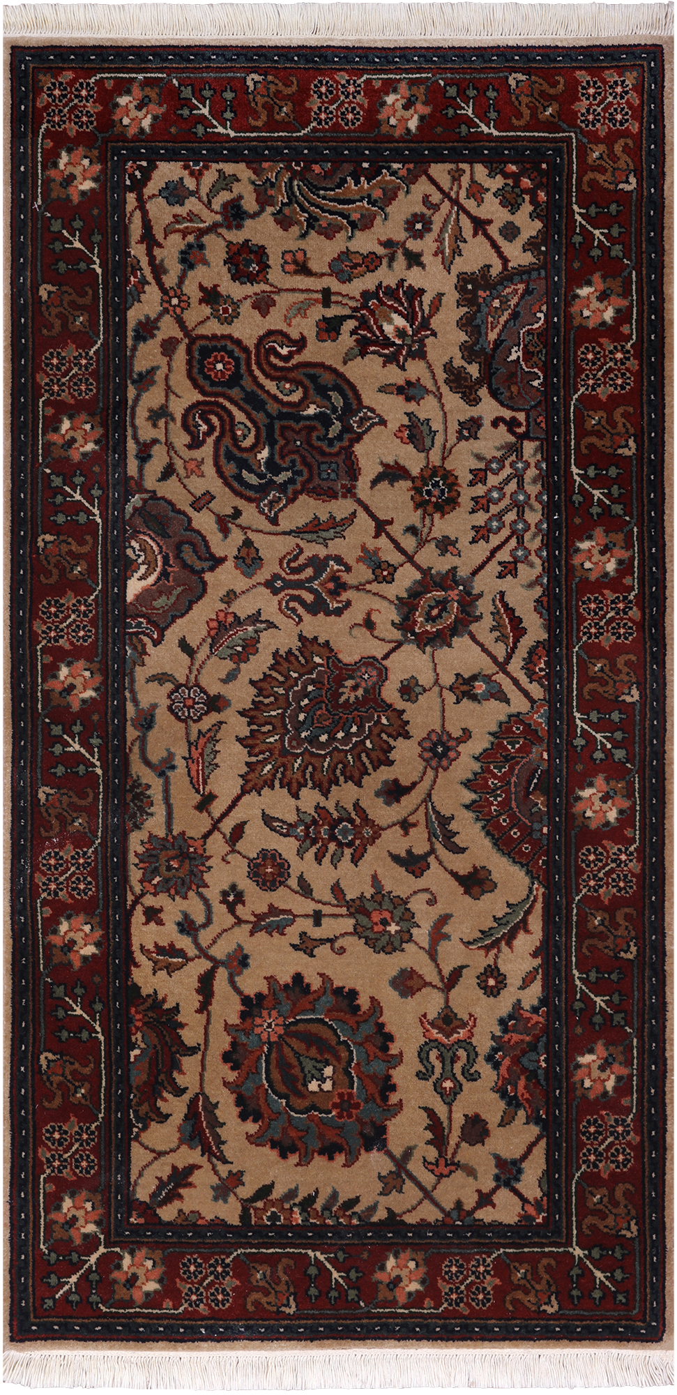 Khaki Persian Fine Tabriz Hand-Knotted Wool Rug - 2' 1" X 4' 1"