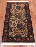 Khaki Persian Fine Tabriz Hand-Knotted Wool Rug - 2' 1" X 4' 1"