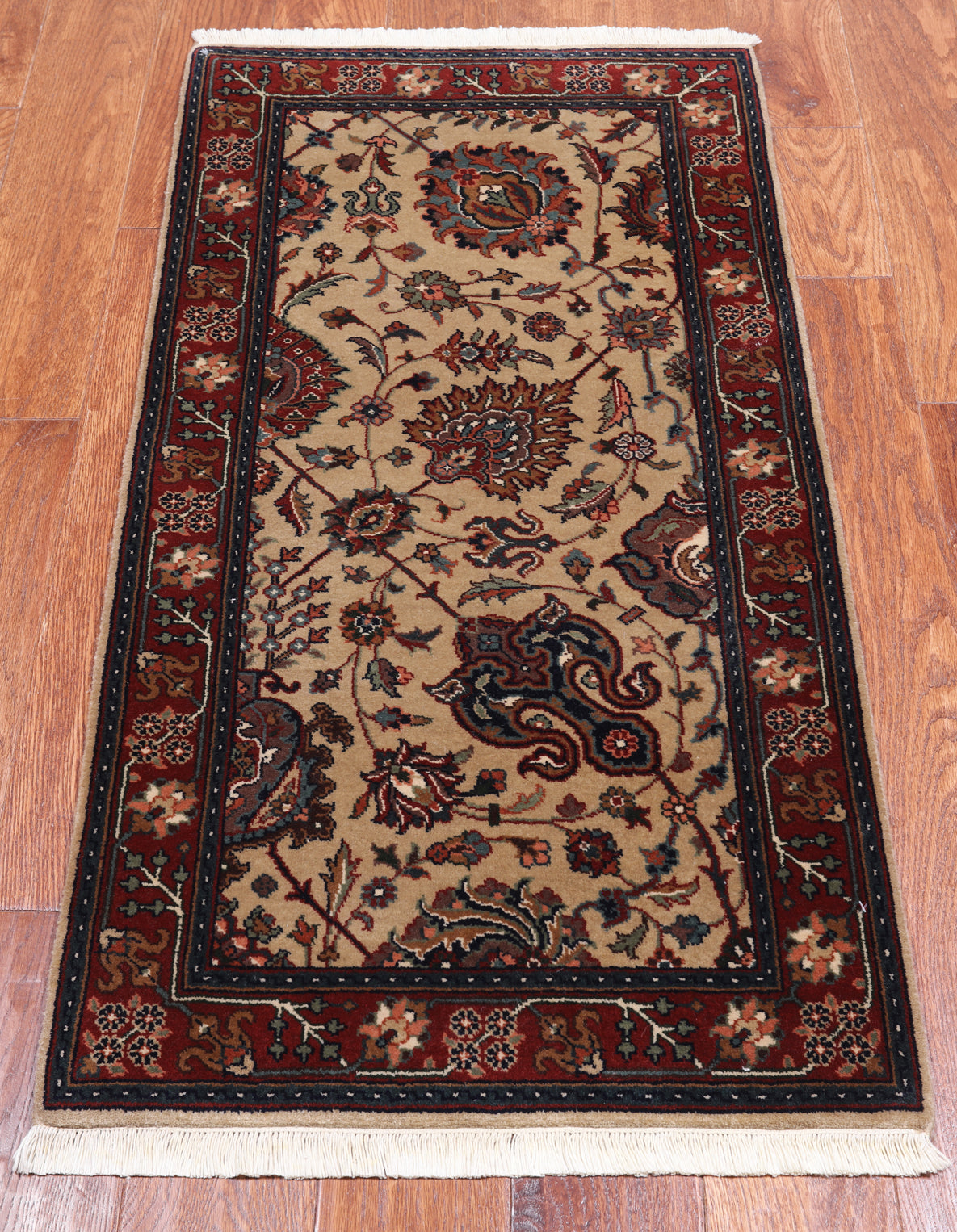 Khaki Persian Fine Tabriz Hand-Knotted Wool Rug - 2' 1" X 4' 1"