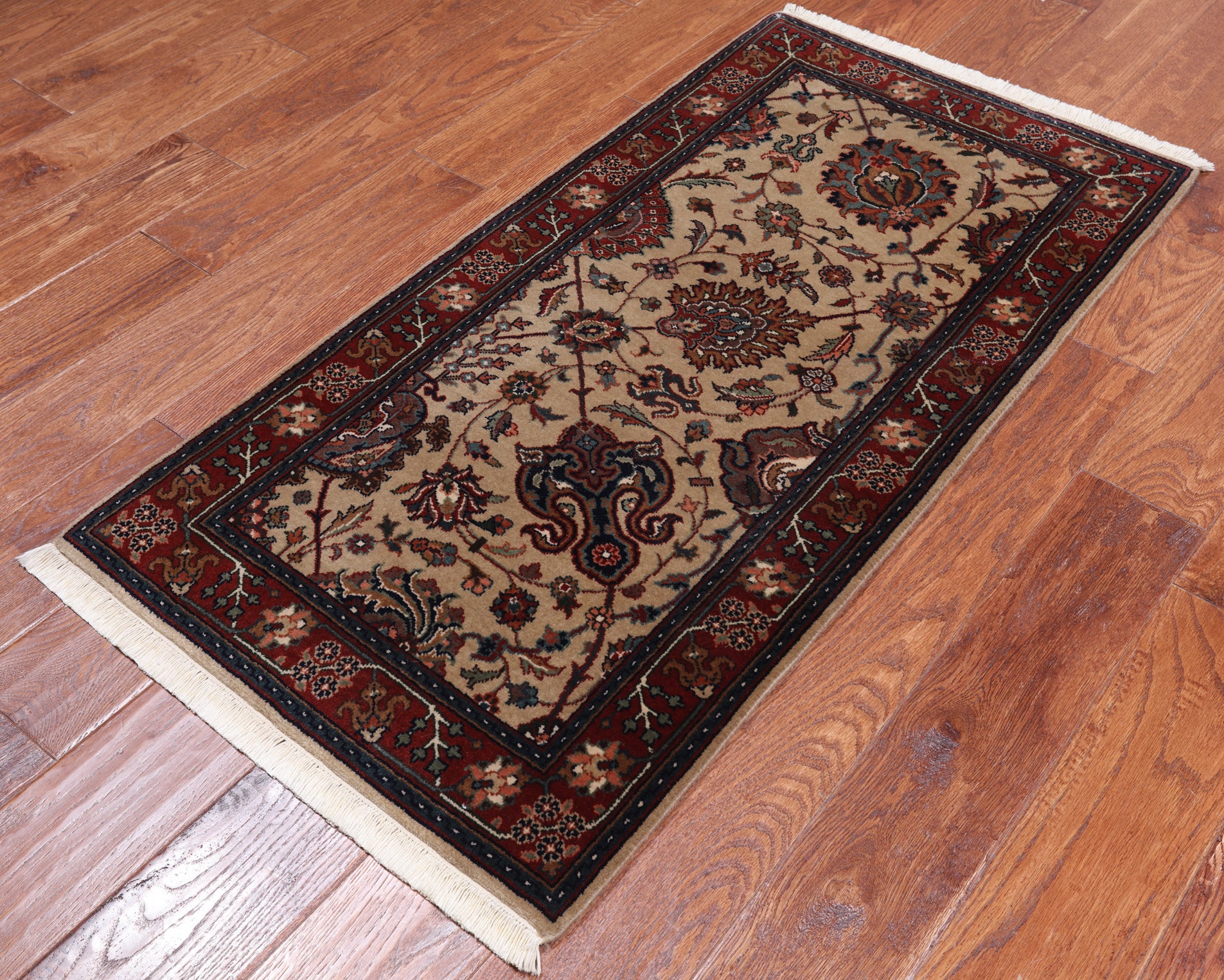 Khaki Persian Fine Tabriz Hand-Knotted Wool Rug - 2' 1" X 4' 1"