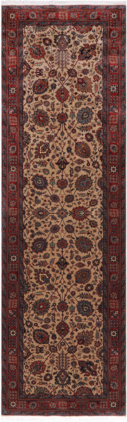 Khaki Persian Fine Tabriz Handmade Wool Runner Rug - 3' 8" X 11' 10"