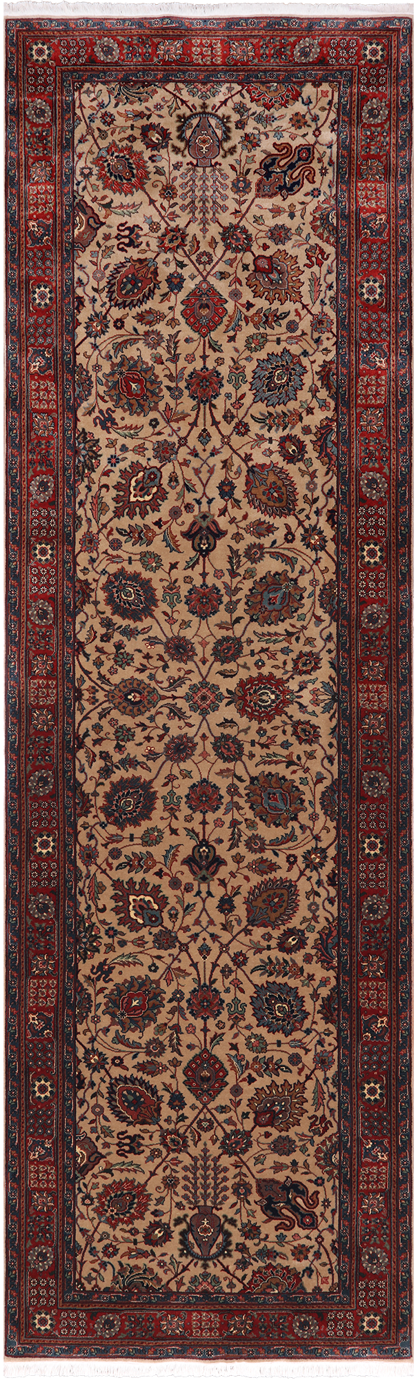 Khaki Persian Fine Tabriz Handmade Wool Runner Rug - 3' 8" X 11' 10"