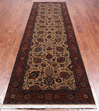 Khaki Persian Fine Tabriz Handmade Wool Runner Rug - 3' 8" X 11' 10"