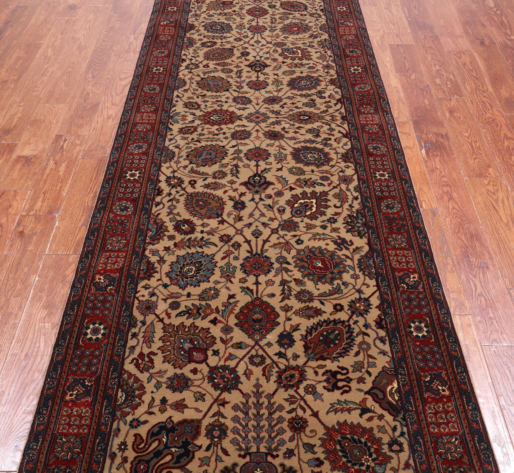 Khaki Persian Fine Tabriz Handmade Wool Runner Rug - 3' 8" X 11' 10"