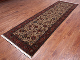 Khaki Persian Fine Tabriz Handmade Wool Runner Rug - 3' 8" X 11' 10"