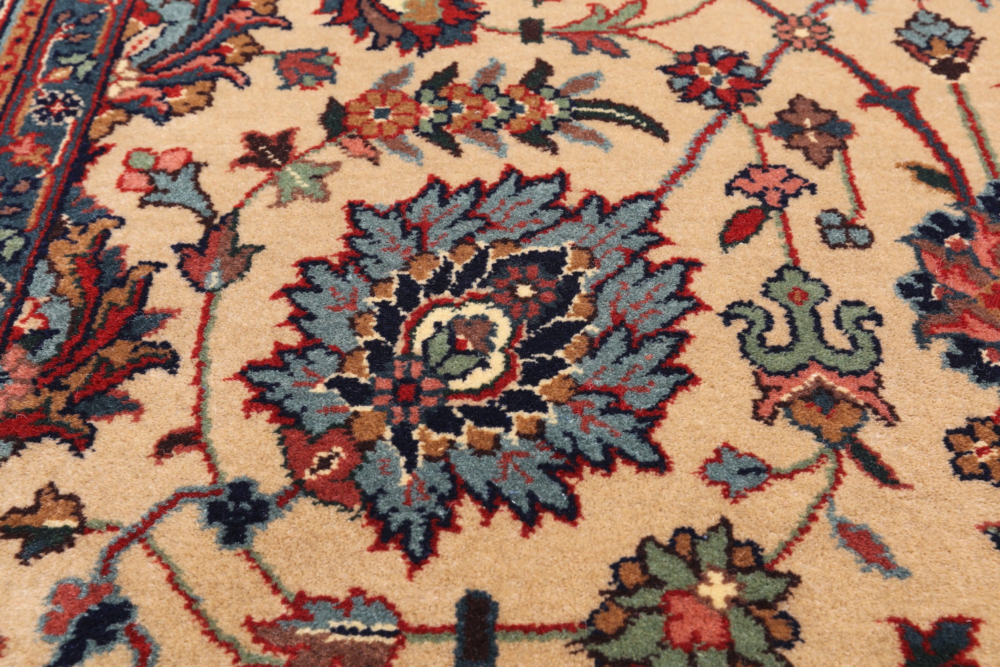 Khaki Persian Fine Tabriz Handmade Wool Runner Rug - 3' 8" X 11' 10"