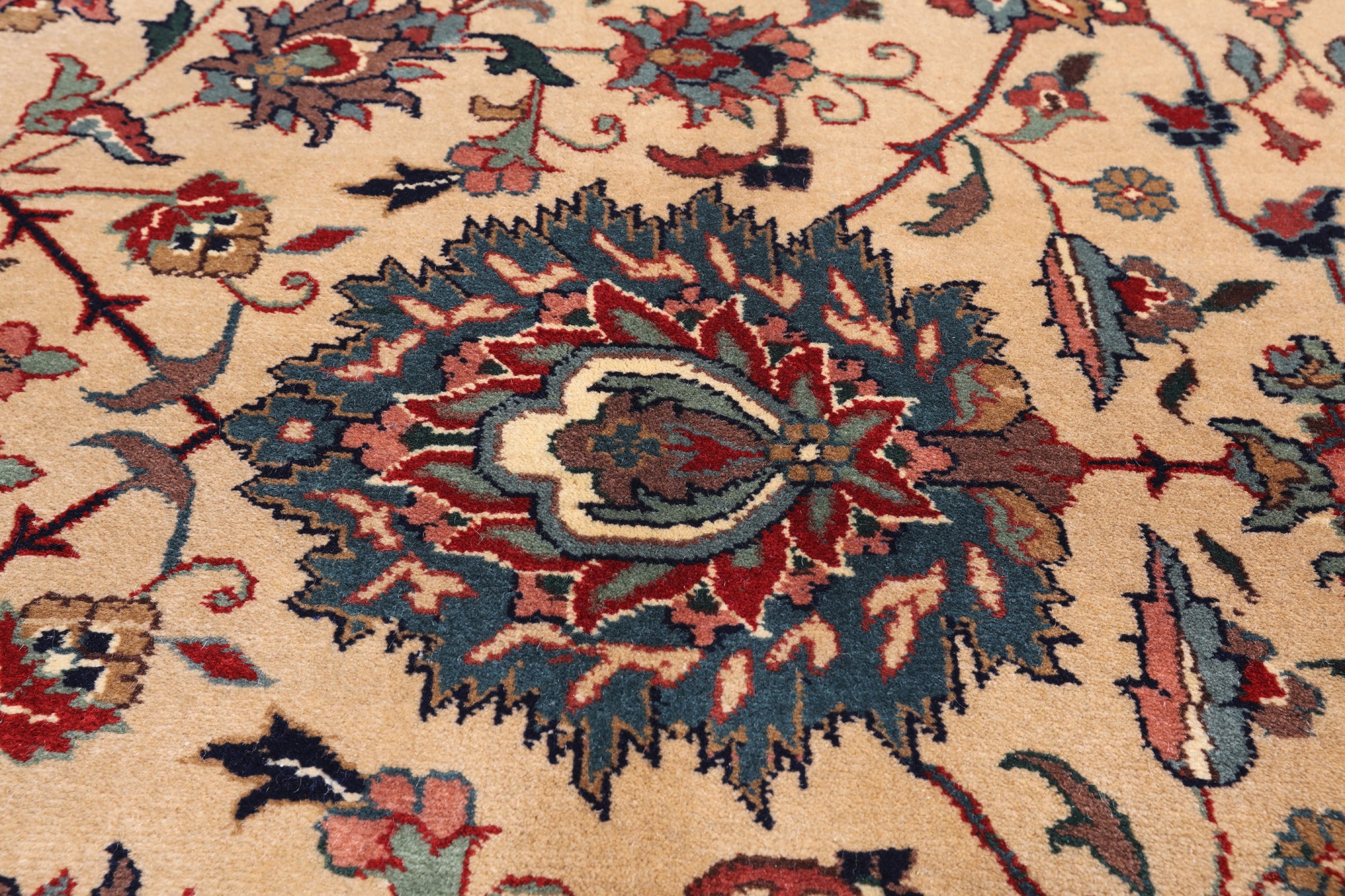 Khaki Persian Fine Tabriz Hand-Knotted Wool Rug - 10' 3" X 14' 2"