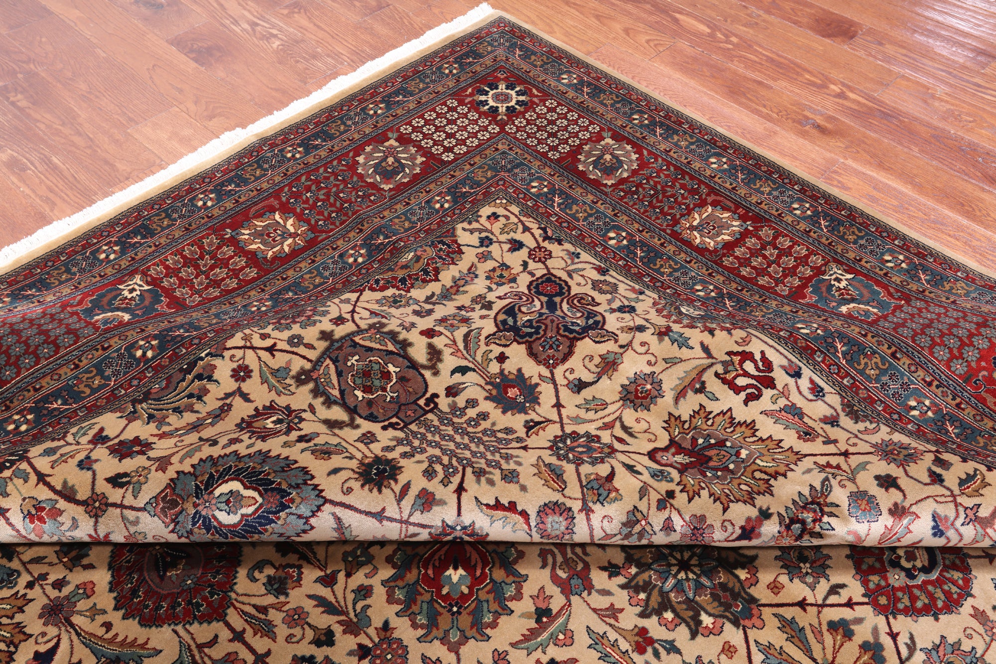 Khaki Persian Fine Tabriz Hand-Knotted Wool Rug - 10' 3" X 14' 2"