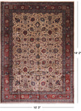Khaki Persian Fine Tabriz Hand-Knotted Wool Rug - 10' 3" X 14' 2"