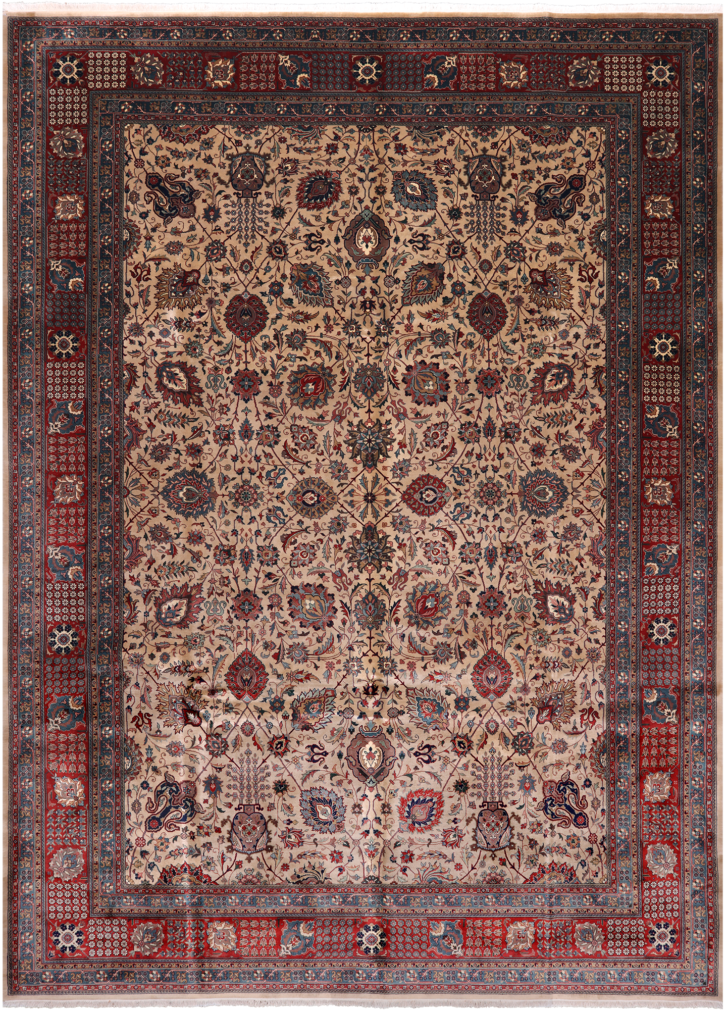 Khaki Persian Fine Tabriz Hand-Knotted Wool Rug - 10' 3" X 14' 2"