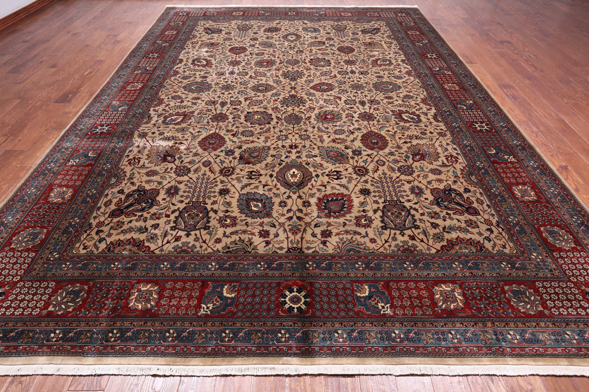 Khaki Persian Fine Tabriz Hand-Knotted Wool Rug - 10' 3" X 14' 2"