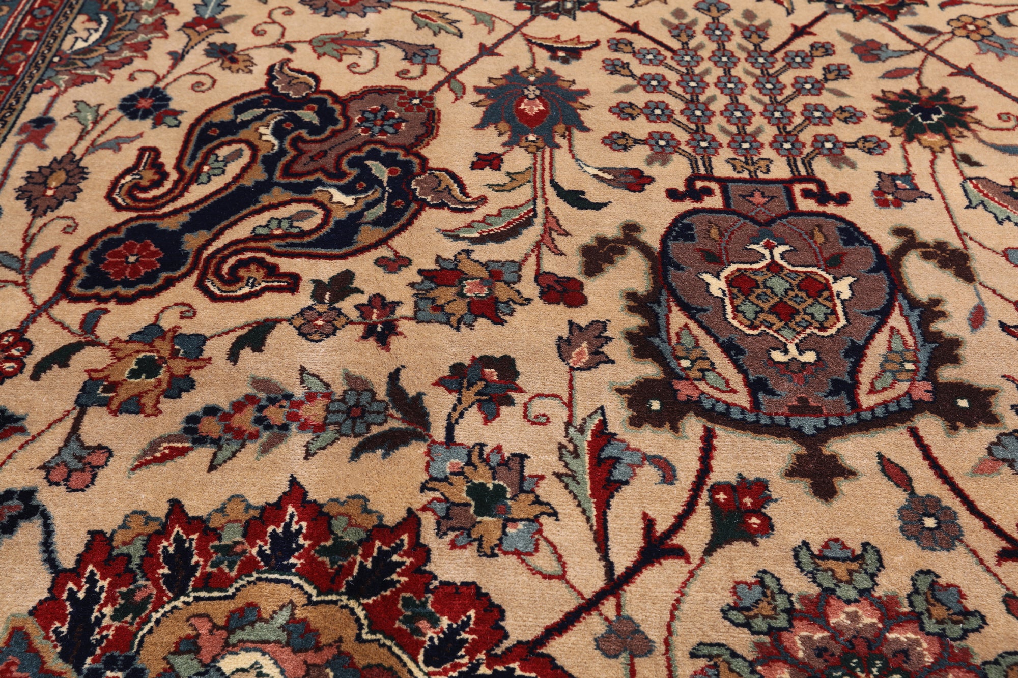 Khaki Persian Fine Tabriz Hand-Knotted Wool Rug - 10' 3" X 14' 2"