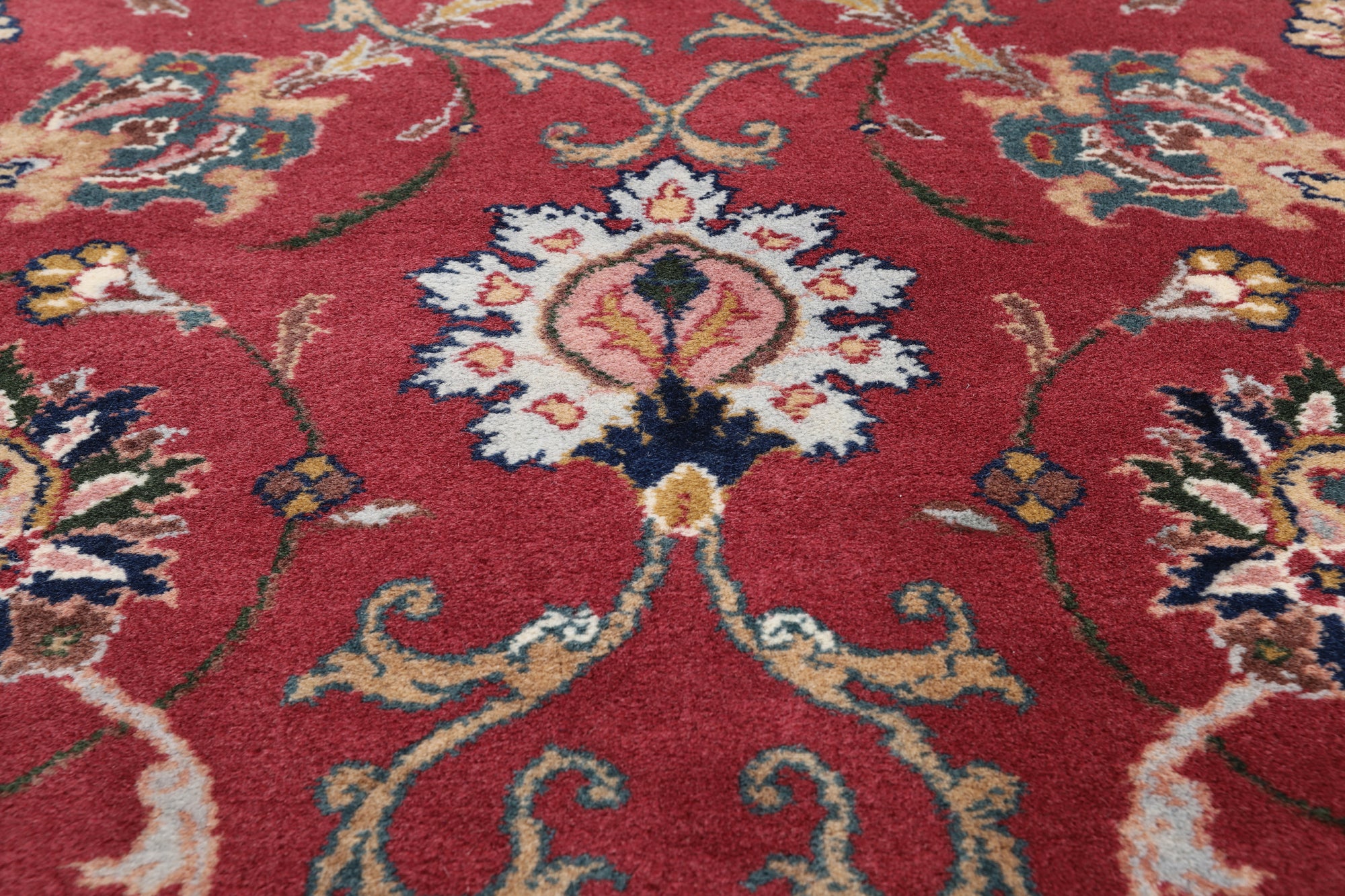 Wine/Navy Persian Fine Tabriz Hand Knotted Wool Runner Rug - 3' 0" X 10' 10"