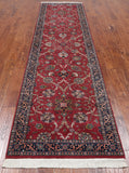 Wine/Navy Persian Fine Tabriz Hand Knotted Wool Runner Rug - 3' 0" X 10' 10"