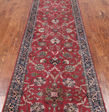 Wine/Navy Persian Fine Tabriz Hand Knotted Wool Runner Rug - 3' 0" X 10' 10"