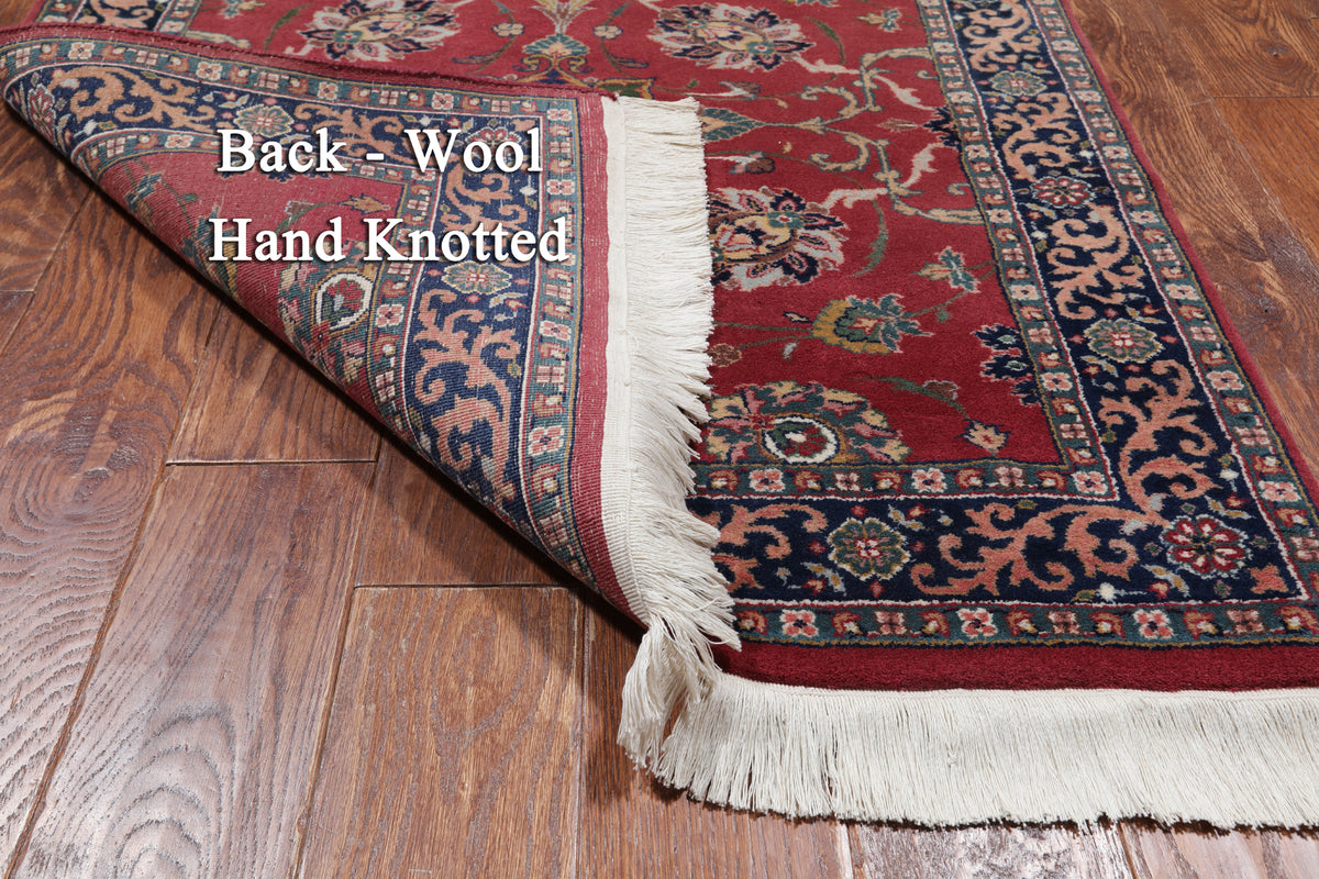 Wine/Navy Persian Fine Tabriz Hand Knotted Wool Runner Rug - 3' 0" X 10' 10"