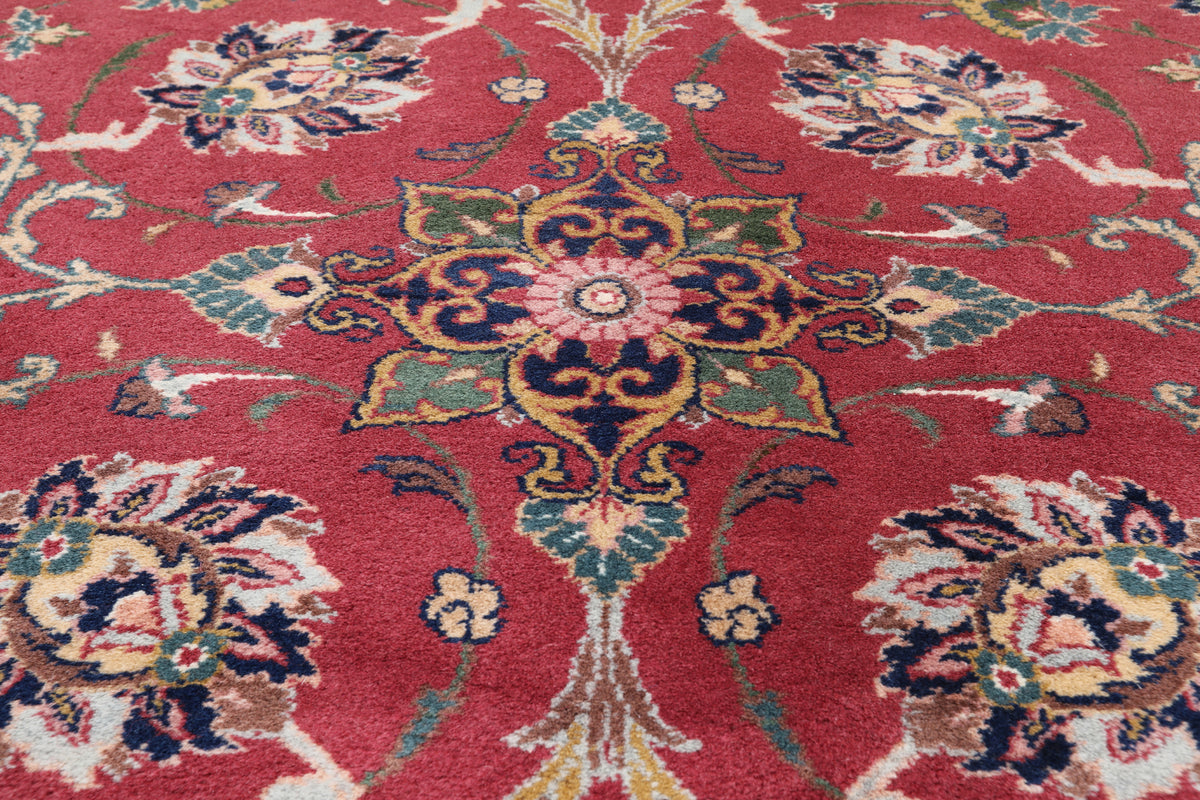 Wine/Navy Persian Fine Tabriz Hand Knotted Wool Runner Rug - 3' 0" X 10' 10"