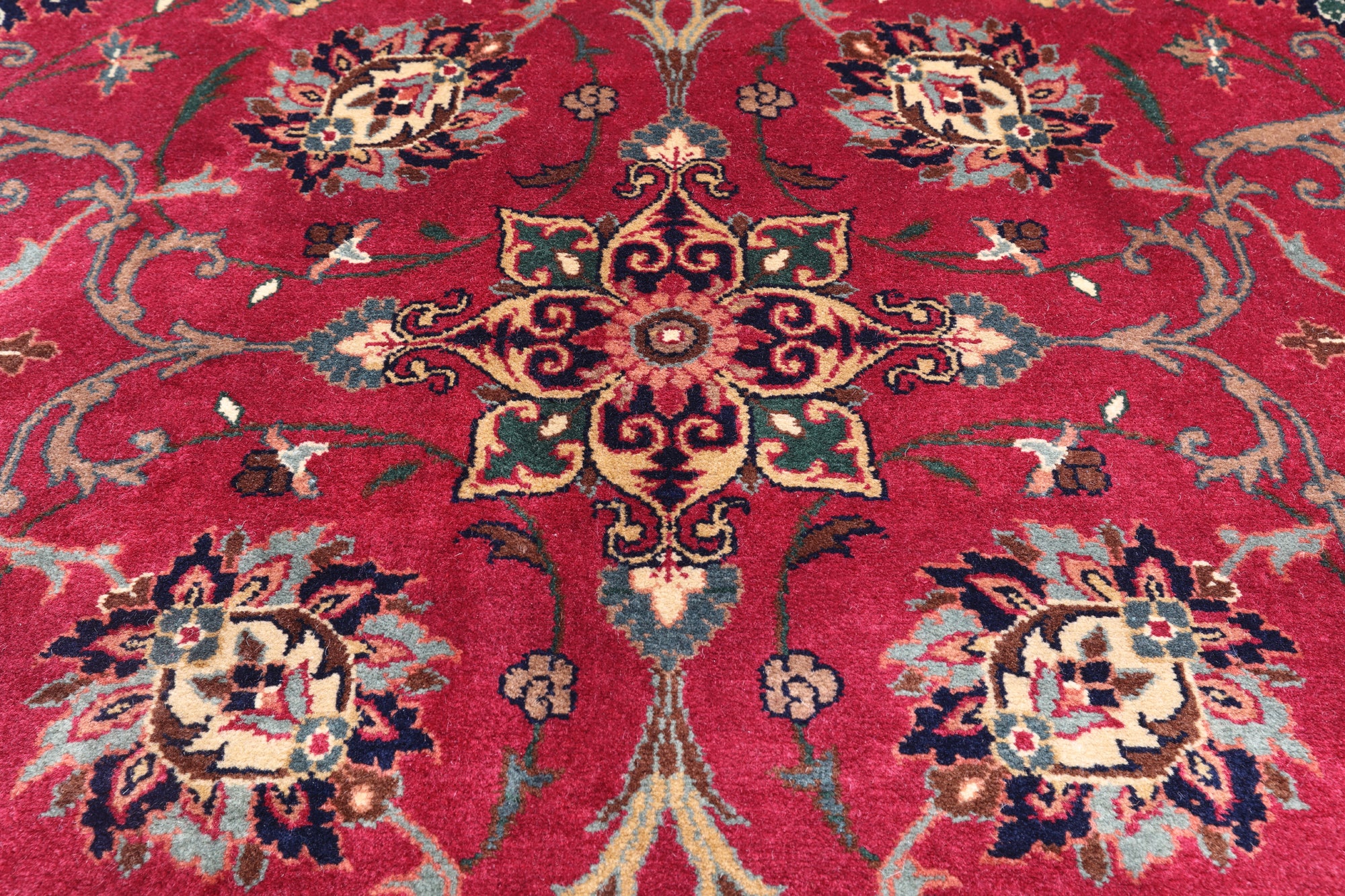 Wine/Navy Persian Fine Tabriz Handmade Wool Rug - 10' 1" X 14' 0"