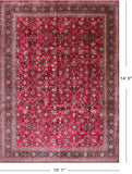 Wine/Navy Persian Fine Tabriz Handmade Wool Rug - 10' 1" X 14' 0"
