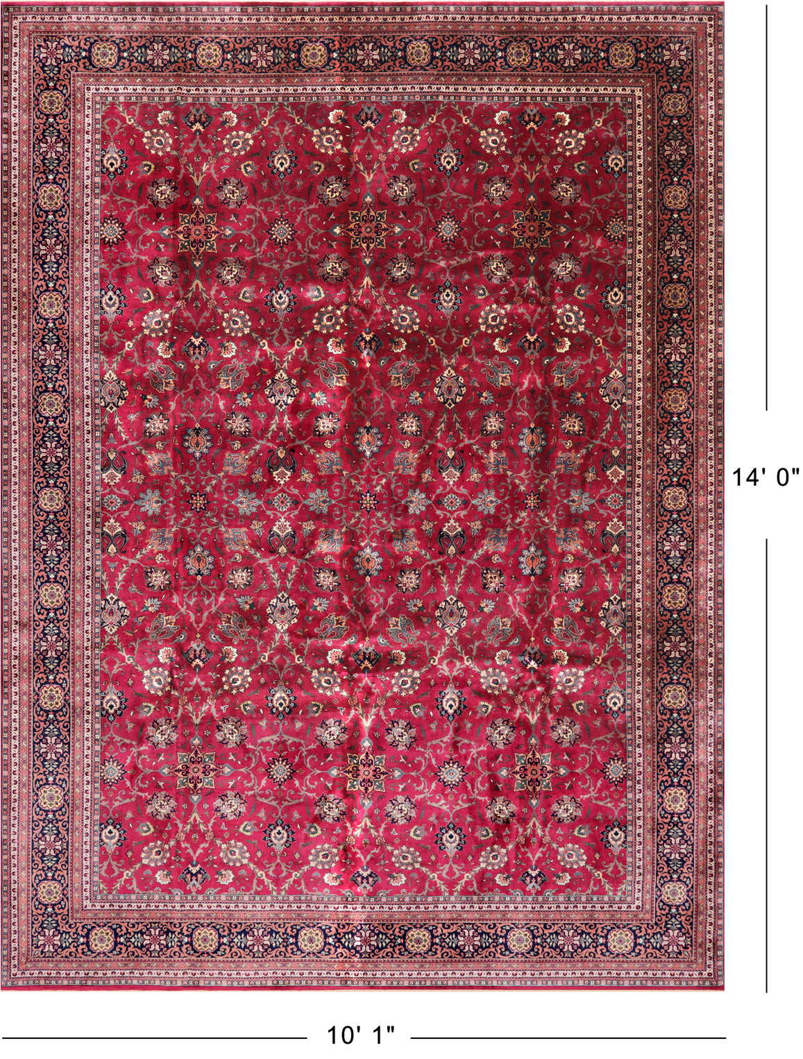 Wine/Navy Persian Fine Tabriz Handmade Wool Rug - 10' 1" X 14' 0"
