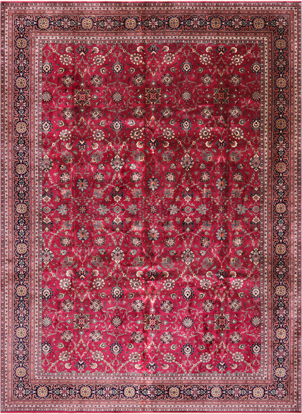 Wine/Navy Persian Fine Tabriz Handmade Wool Rug - 10' 1" X 14' 0"