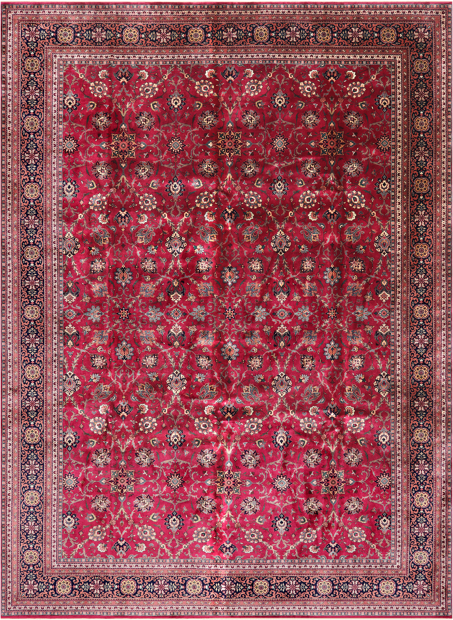 Wine/Navy Persian Fine Tabriz Handmade Wool Rug - 10' 1" X 14' 0"