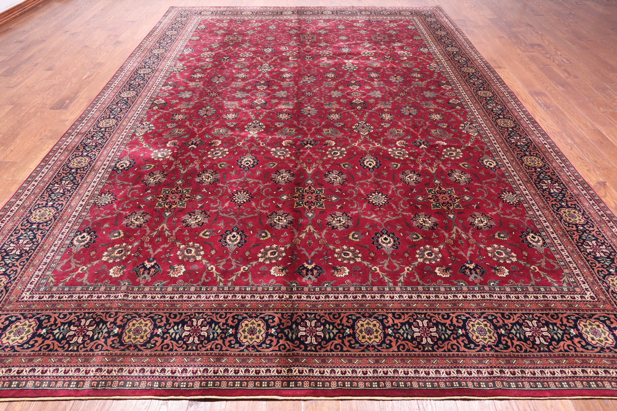 Wine/Navy Persian Fine Tabriz Handmade Wool Rug - 10' 1" X 14' 0"