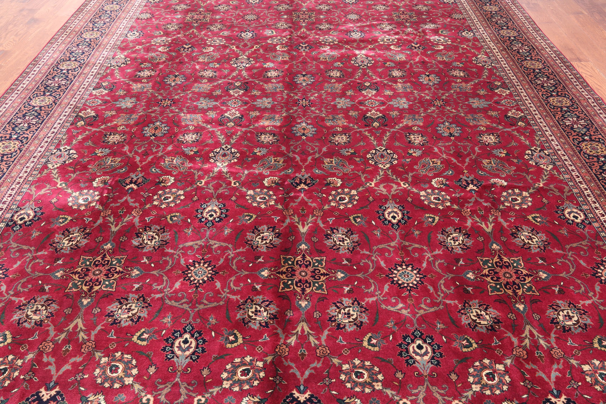 Wine/Navy Persian Fine Tabriz Handmade Wool Rug - 10' 1" X 14' 0"
