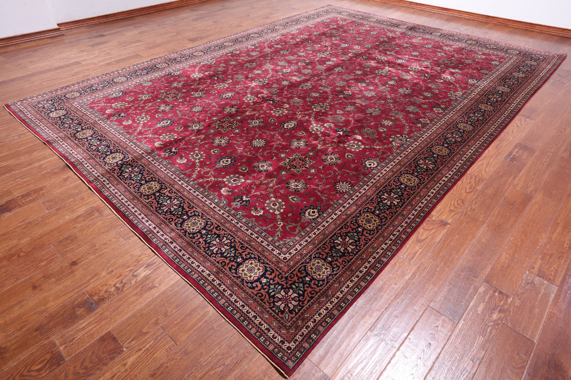 Wine/Navy Persian Fine Tabriz Handmade Wool Rug - 10' 1" X 14' 0"