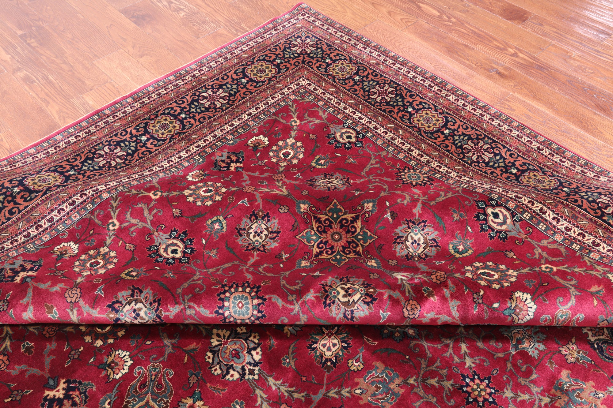 Wine/Navy Persian Fine Tabriz Handmade Wool Rug - 10' 1" X 14' 0"