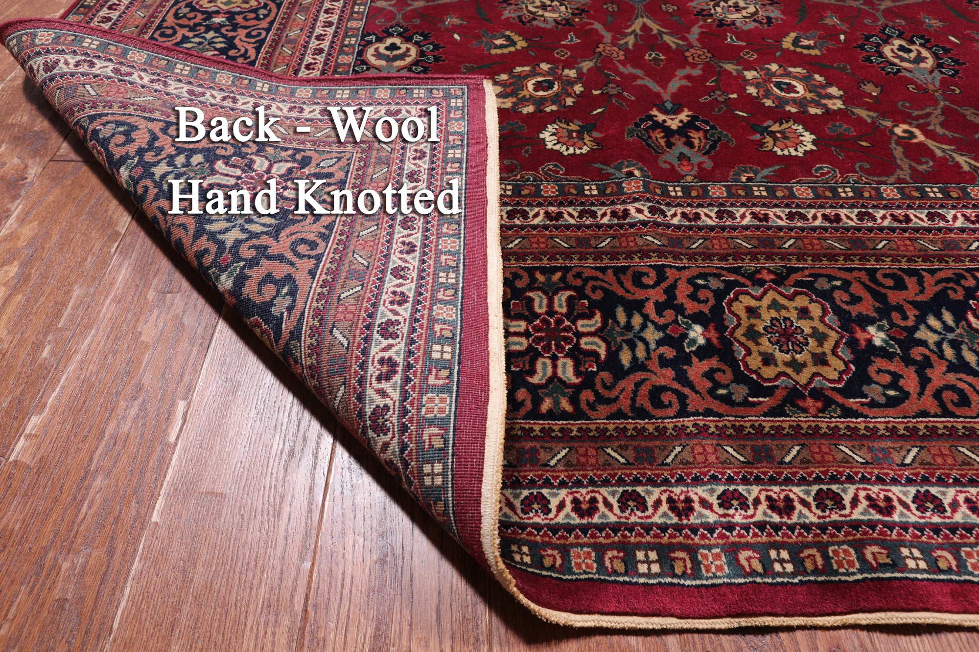 Wine/Navy Persian Fine Tabriz Handmade Wool Rug - 10' 1" X 14' 0"