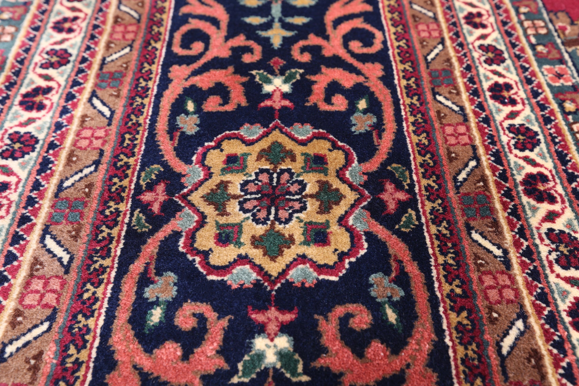 Wine/Navy Persian Fine Tabriz Hand Knotted Wool Rug - 10' 2" X 13' 10"