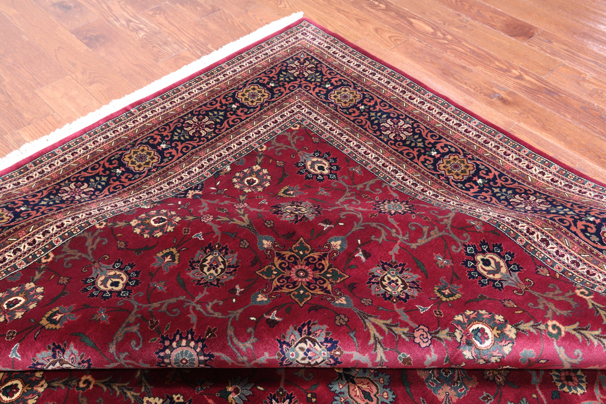 Wine/Navy Persian Fine Tabriz Hand Knotted Wool Rug - 10' 2" X 13' 10"
