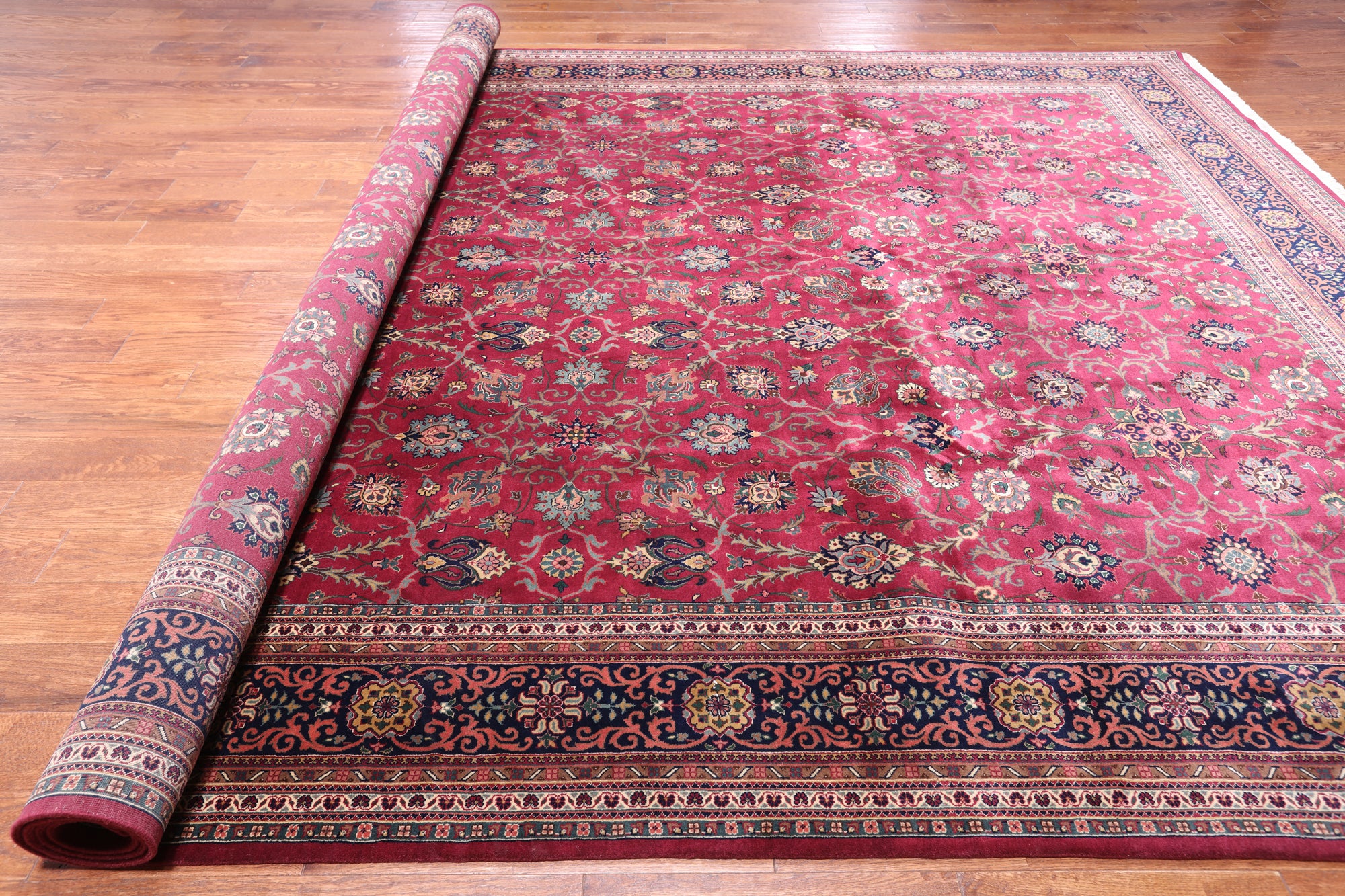 Wine/Navy Persian Fine Tabriz Hand Knotted Wool Rug - 10' 2" X 13' 10"