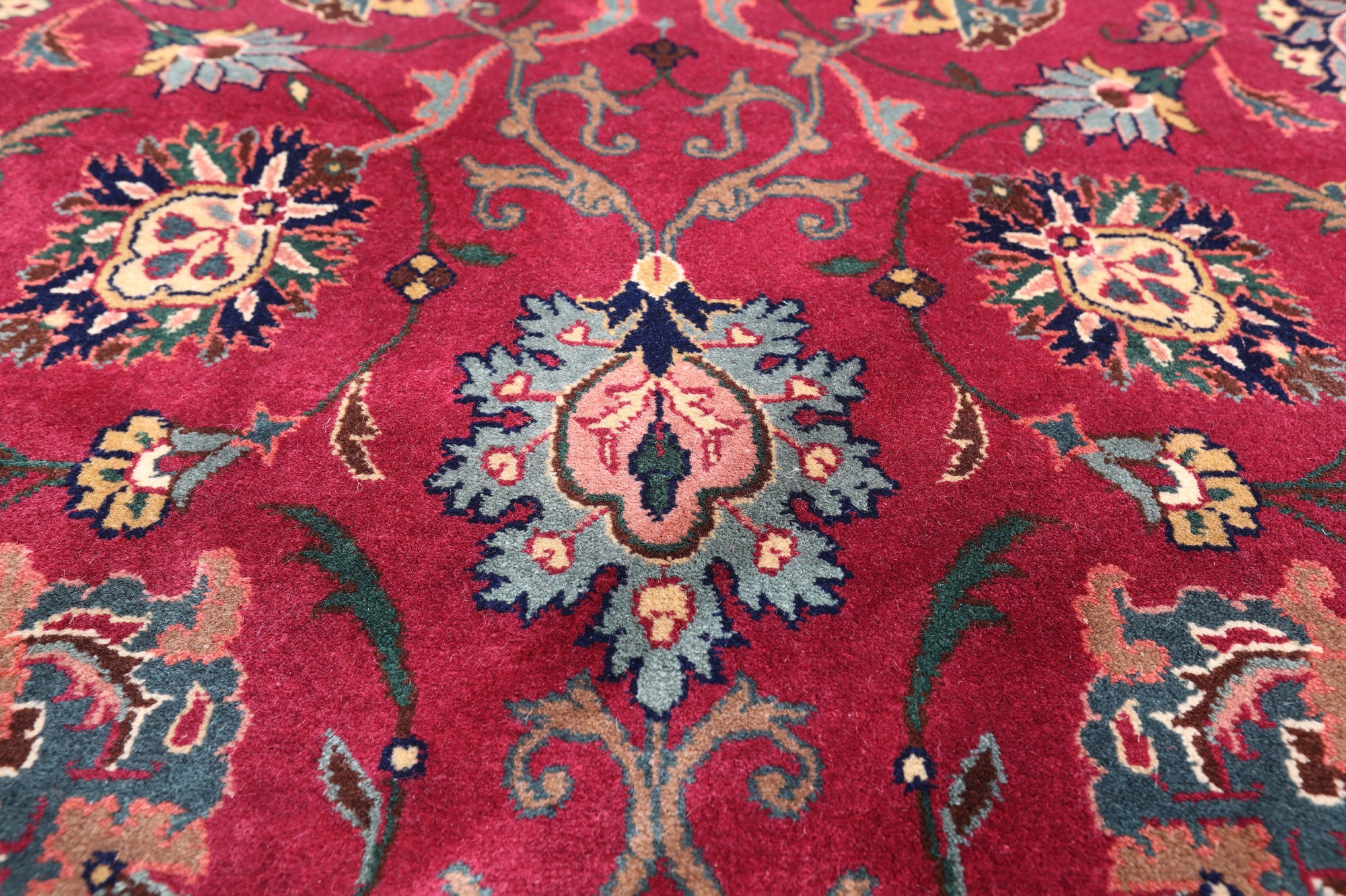 Wine/Navy Persian Fine Tabriz Hand Knotted Wool Rug - 10' 2" X 13' 10"