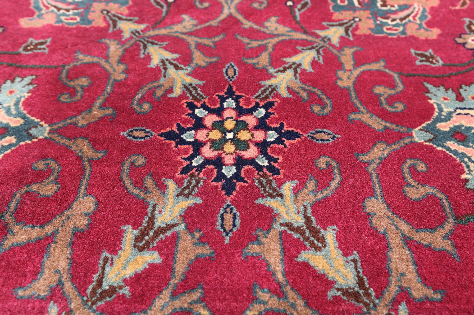 Wine/Navy Persian Fine Tabriz Hand Knotted Wool Rug - 10' 2" X 13' 10"