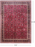 Wine/Navy Persian Fine Tabriz Hand Knotted Wool Rug - 10' 2" X 13' 10"