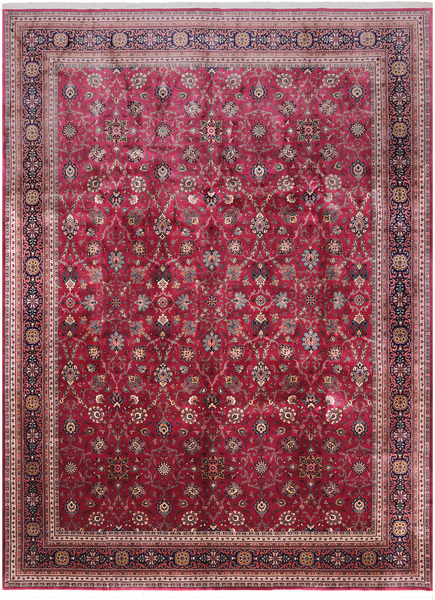 Wine/Navy Persian Fine Tabriz Hand Knotted Wool Rug - 10' 2" X 13' 10"