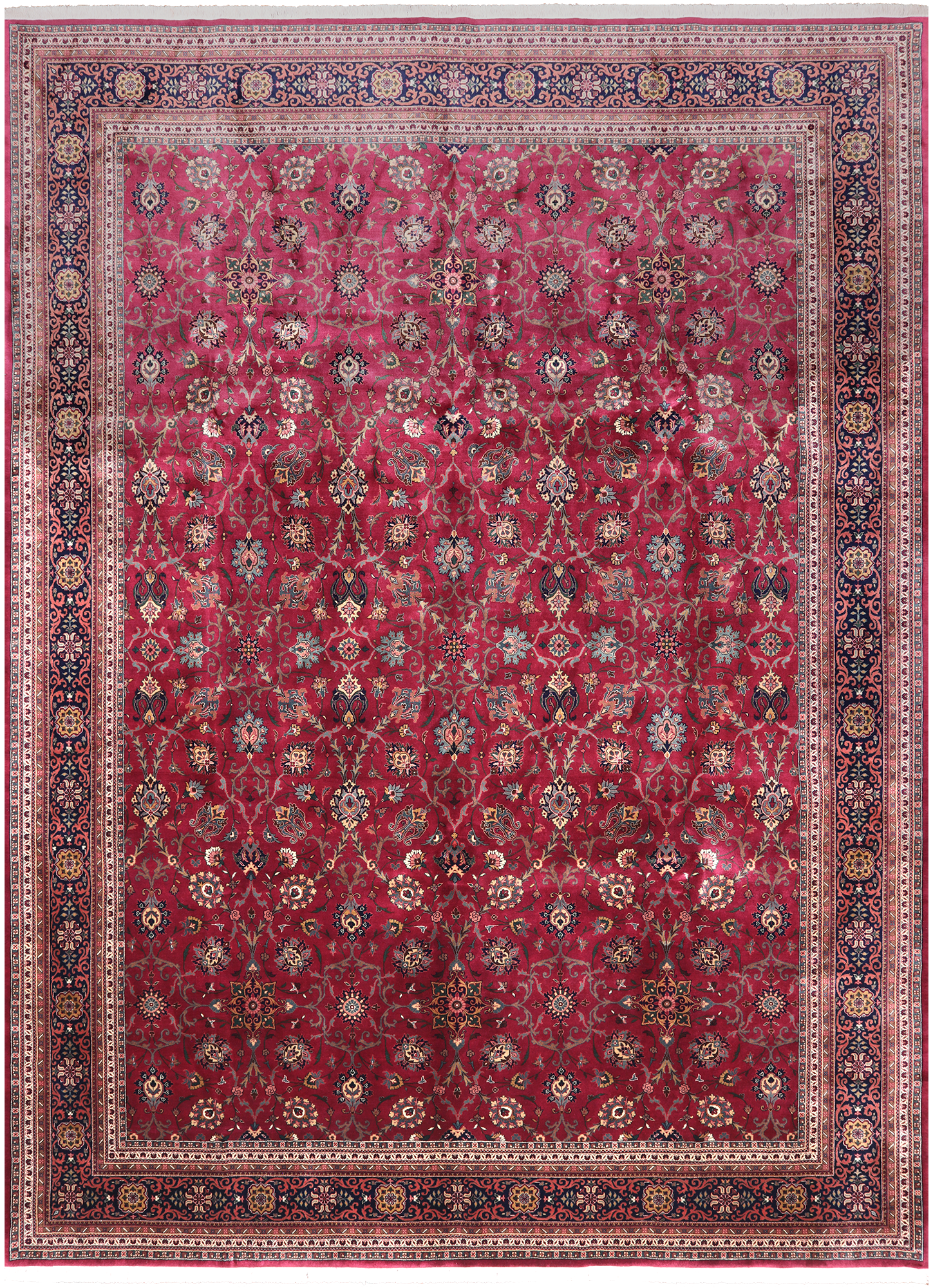 Wine/Navy Persian Fine Tabriz Hand Knotted Wool Rug - 10' 2" X 13' 10"